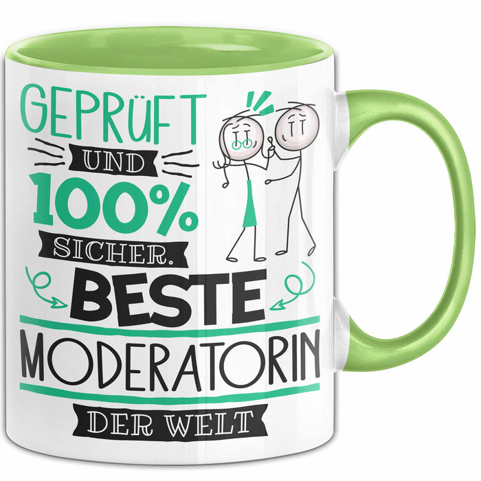Beste Moderatorin Der Welt Tasse Geschenk für Eine Moderatorin Geprüft Und Sicher Geschenkidee Geburtstag Weihnachten Grün Trendation