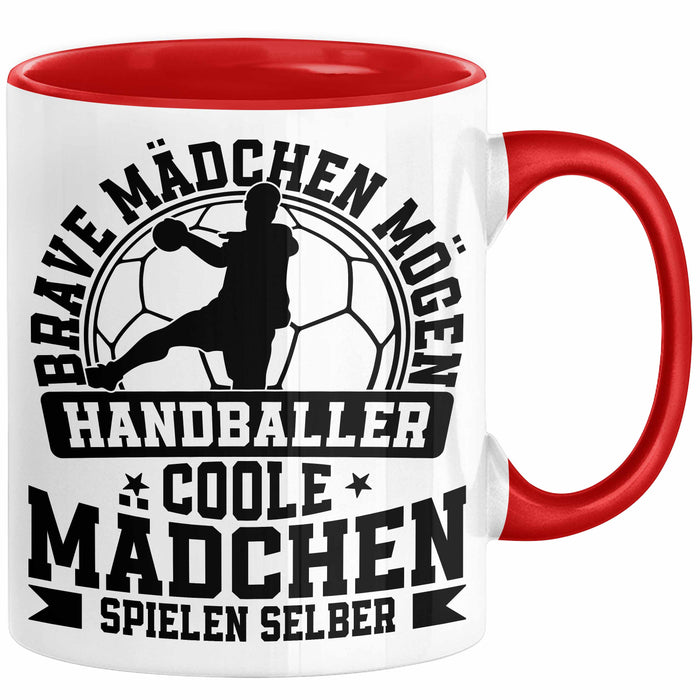 Mädchen Handball-Spielerin Tasse Geschenk Spruch Echte Mädchen Spielen Handball Geschenkidee Frauen Brave Mädchen Mögen Handballer Rot Trendation