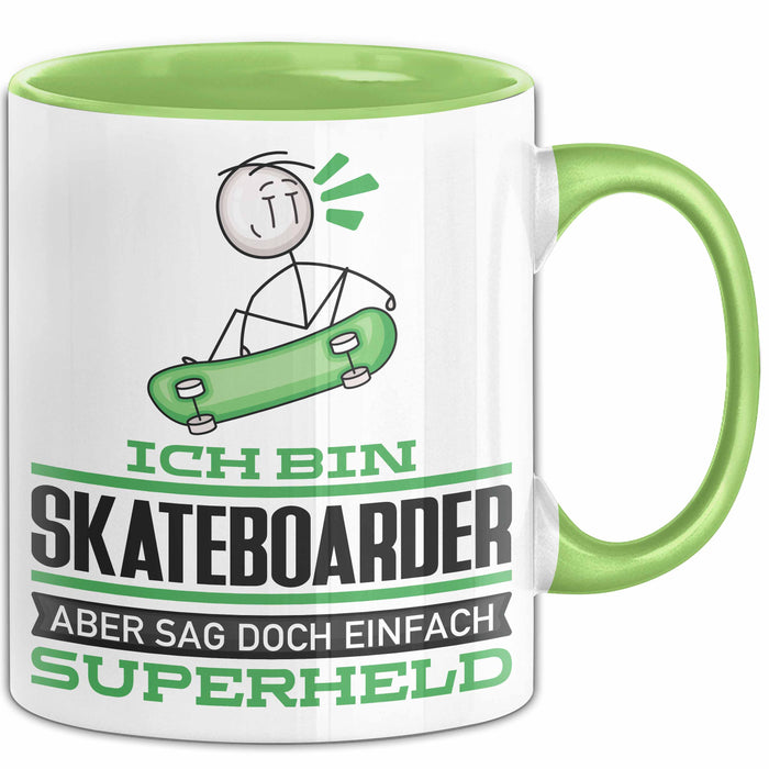 Skateboarder Geschenk Tasse Ich Bin Skateboarder Aber Sag Doch Einfach Superheld Lustige Geschenkdiee für Skateboarder Kaffee-Becher Grün Trendation