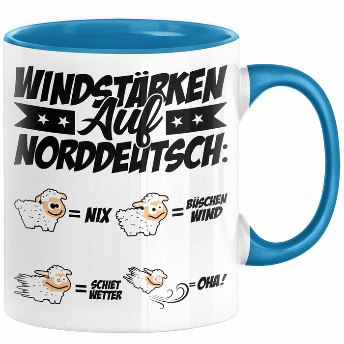 Norddeutsche Tasse Geschenk Windstärken Schaf Kaffee-Becher Geschenkidee Blau Trendation