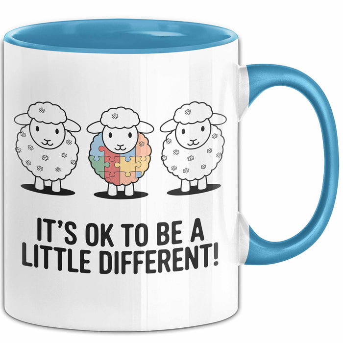 Schaf Autismus Bewusstsein Tasse Geschenk Lustige Geschenkidee Spruch Es Ist Okay Ein Bisschen Anders Zu Sein Blau Trendation