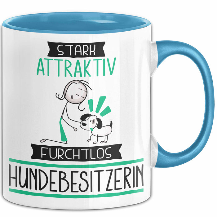 Hundebesitzerin Tasse Geschenk Becher Stark Attraktiv Furchtlos Hundebesitzerin Lustige Geschenkidee Blau Trendation