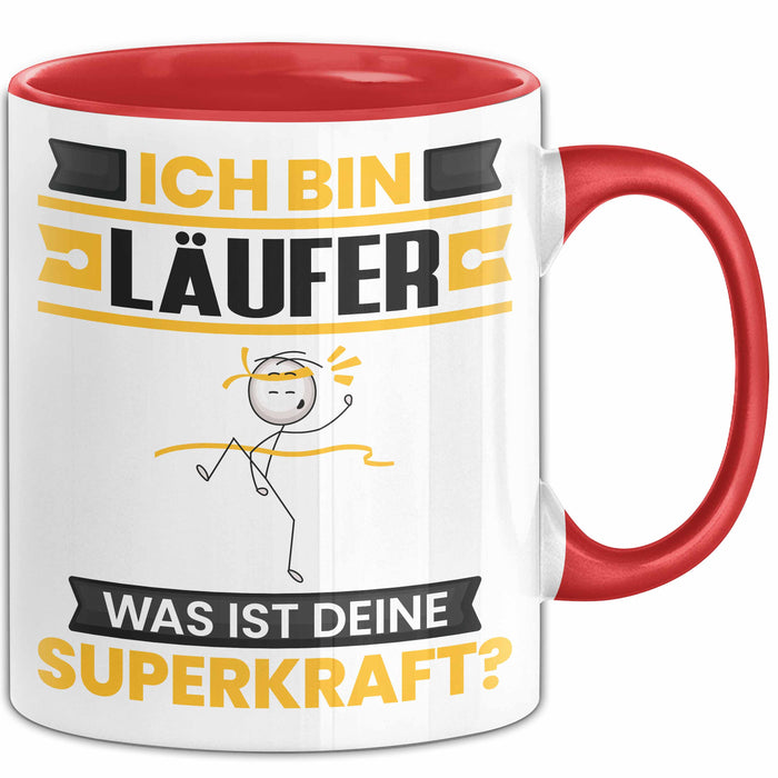Läufer Tasse Geschenk für Läufer Geburtstag Lustiger Spruch Kaffee-Becher Was Ist Deine Superkraft Rot Trendation