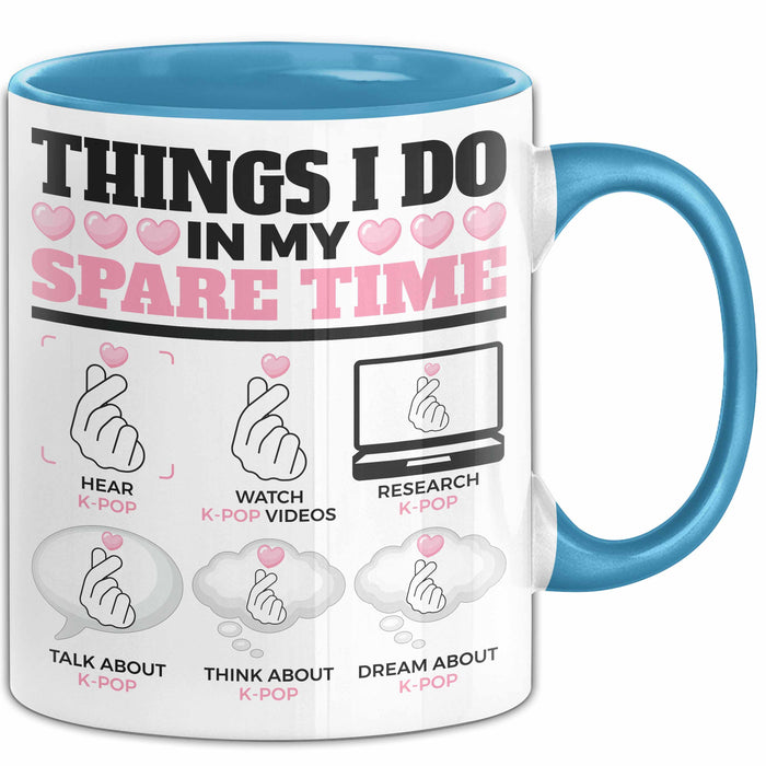 KPop Tasse Geschenk Spare Time Finger Heart Grafik Geschenkidee Blau Trendation