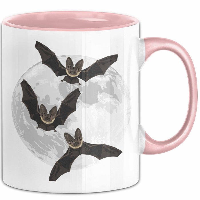 Halloween Tasse Geschenk Fledermäuse Vollmond Grafik Geschenkidee Rosa Trendation
