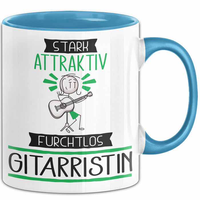 Gitarristin Tasse Geschenk Becher Stark Attraktiv Furchtlos Gitarristin Lustige Geschenkidee Blau Trendation