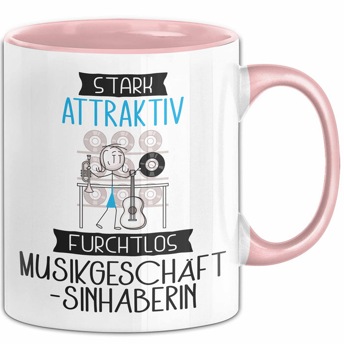 Musikgeschäftsinhaberin Tasse Geschenk Becher Stark Attraktiv Furchtlos Musikgeschäftsinhaberin Lustige Geschenkidee Rosa Trendation
