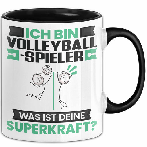 Volleyballspieler Tasse Geschenk für Volleyballspieler Geburtstag Lustiger Spruch Kaffee-Becher Was Ist Deine Superkraft Schwarz Trendation