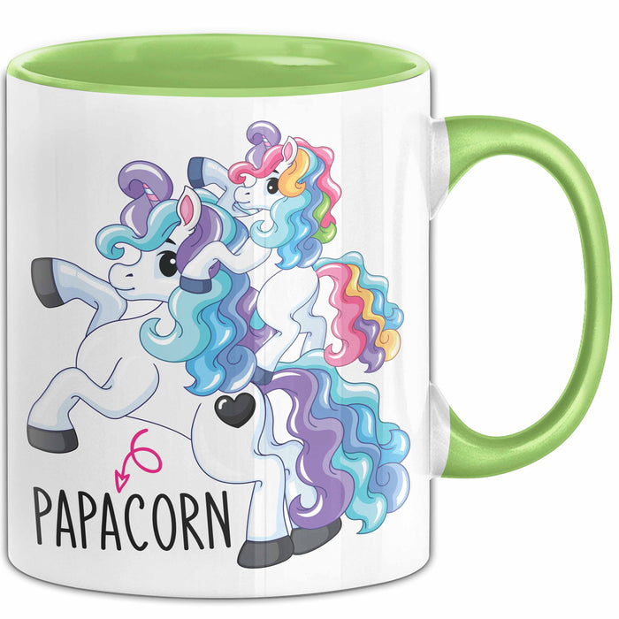 Tasse Geschenk Papacorn Lustiges Einhorn Design Becher Grün Trendation