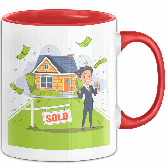 Immobilienmakler Tasse Geschenk Lustige Geschenkidee Spruch Für Haus Verkäufer Rot Trendation
