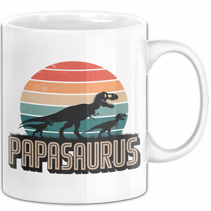 Papa Vatertag Tasse Becher Geschenk Lustige Geschenkidee Spruch Papasaurus Dinosaurier Weiß Trendation