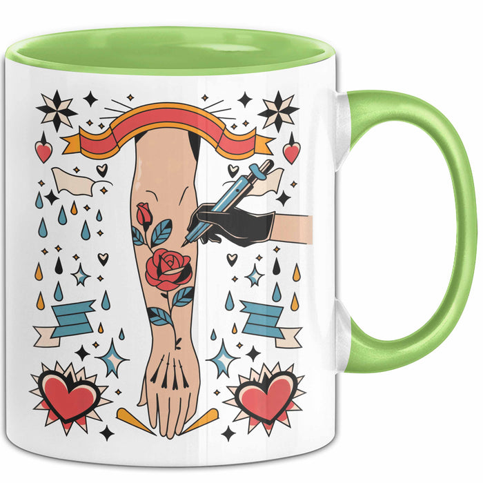 Tätowierer Tasse Geschenk Lustige Geschenkidee Spruch Für Tattoo Künstler Grün Trendation