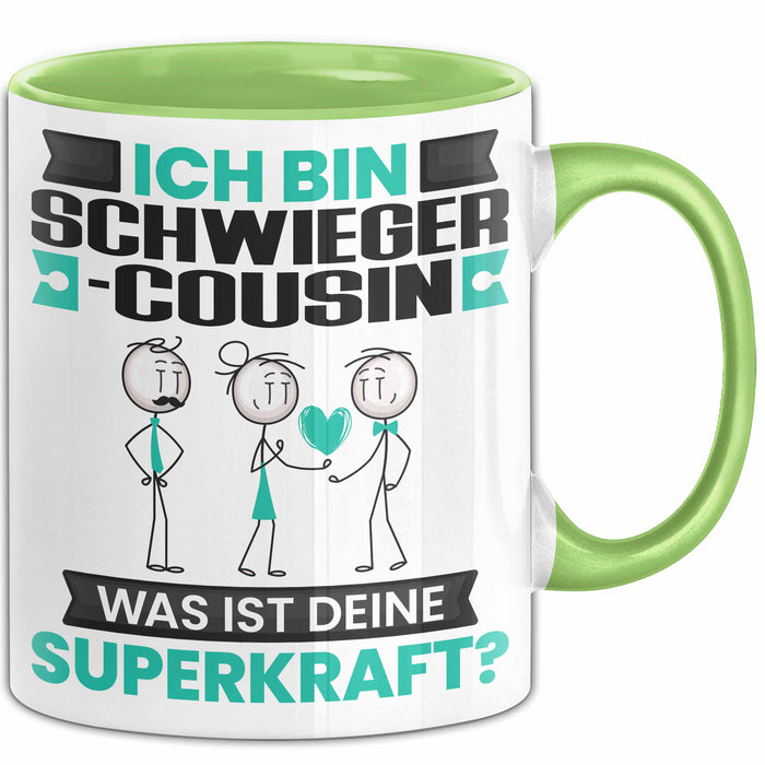 Schwiegercousin Tasse Geschenk für Schwiegercousin Geburtstag Lustiger Spruch Kaffee-Becher Was Ist Deine Superkraft Grün Trendation