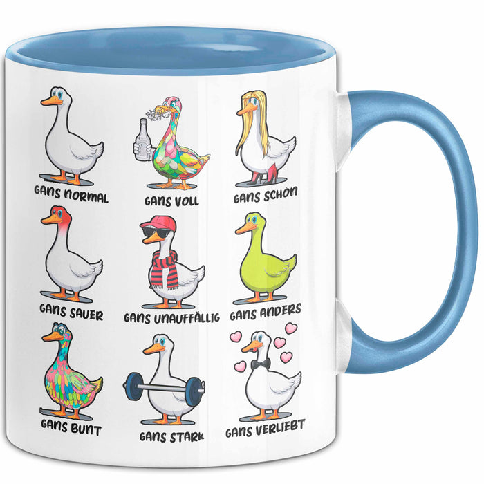 Gans Tier Gänse Bauer Tasse Becher Geschenk Lustige Geschenkidee Spruch Gänsearten Blau Trendation