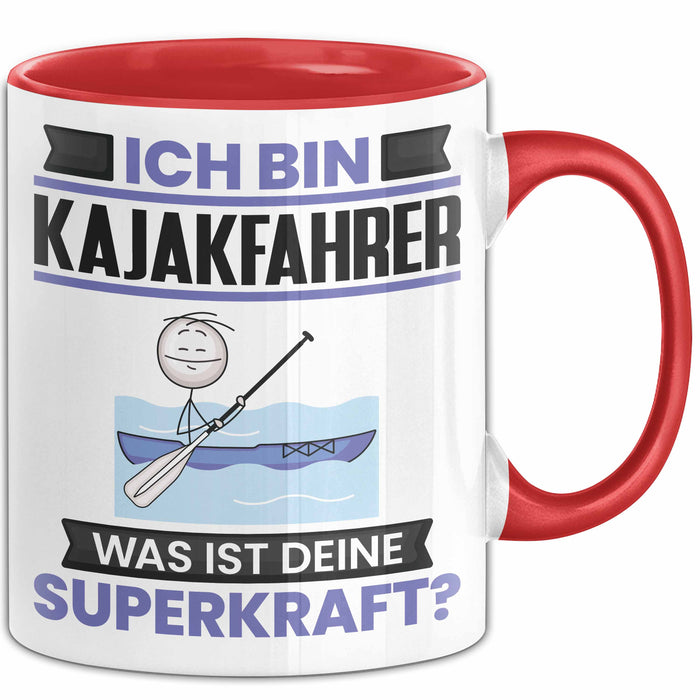 Kajakfahrer Tasse Geschenk für Kajakfahrer Geburtstag Lustiger Spruch Kaffee-Becher Was Ist Deine Superkraft Rot Trendation