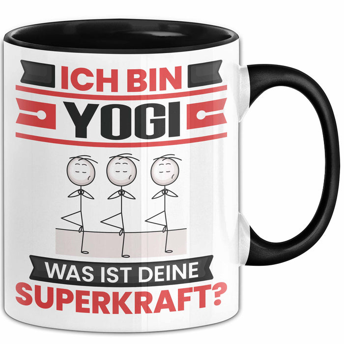 Yogi Tasse Geschenk für Yogi Geburtstag Lustiger Spruch Kaffee-Becher Was Ist Deine Superkraft Schwarz Trendation