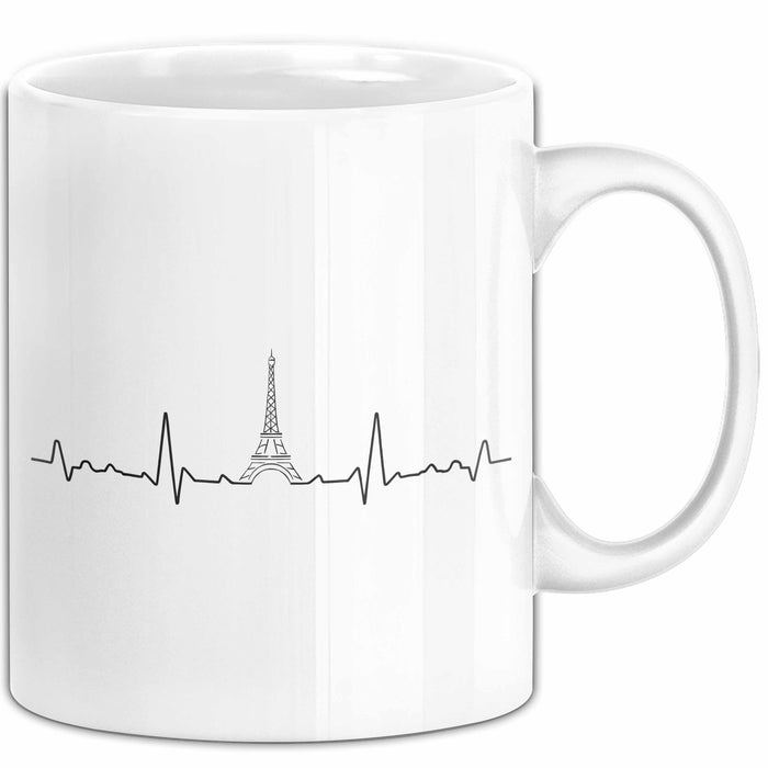 Frankreich Paris Eiffelturm Herzschlag Tasse Geschenk Lustige Geschenkidee Spruch Weiß Trendation