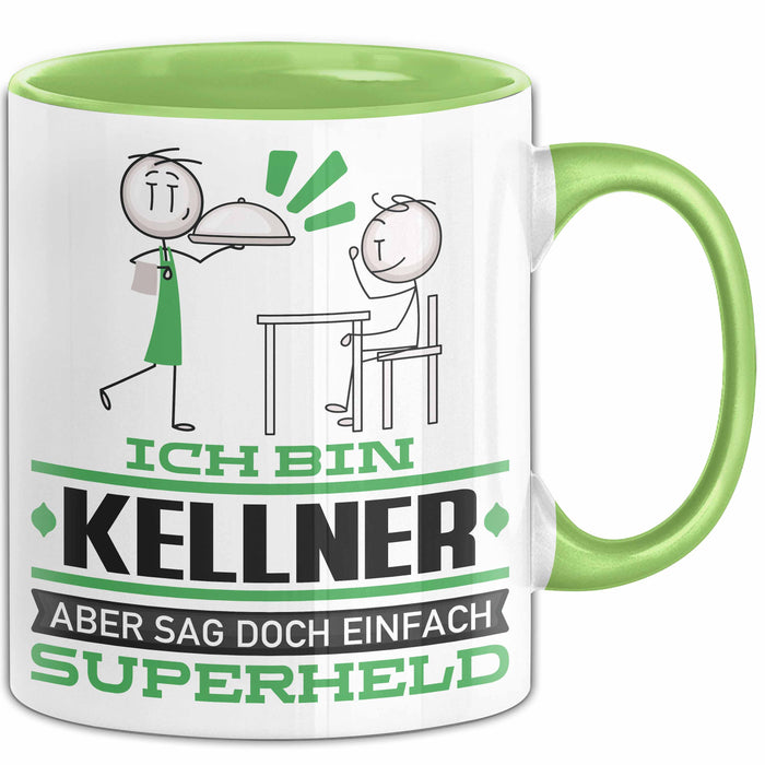 Kellner Geschenk Tasse Ich Bin Kellner Aber Sag Doch Einfach Superheld Lustige Geschenkdiee für Kellner Kaffee-Becher Grün Trendation