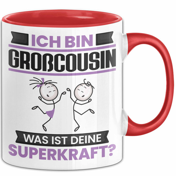 Großcousin Tasse Geschenk für Großcousin Geburtstag Lustiger Spruch Kaffee-Becher Was Ist Deine Superkraft Rot Trendation