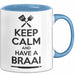 Südafrika Südafrikanisch Tasse Geschenk Lustige Geschenkidee Spruch Bleib Ruhig Und Genieße Ein Braai Blau Trendation