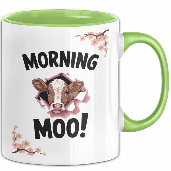 Kuh Tasse Geschenk Morning Moo Geschenkidee Lustig Guten Morgen Grün Trendation