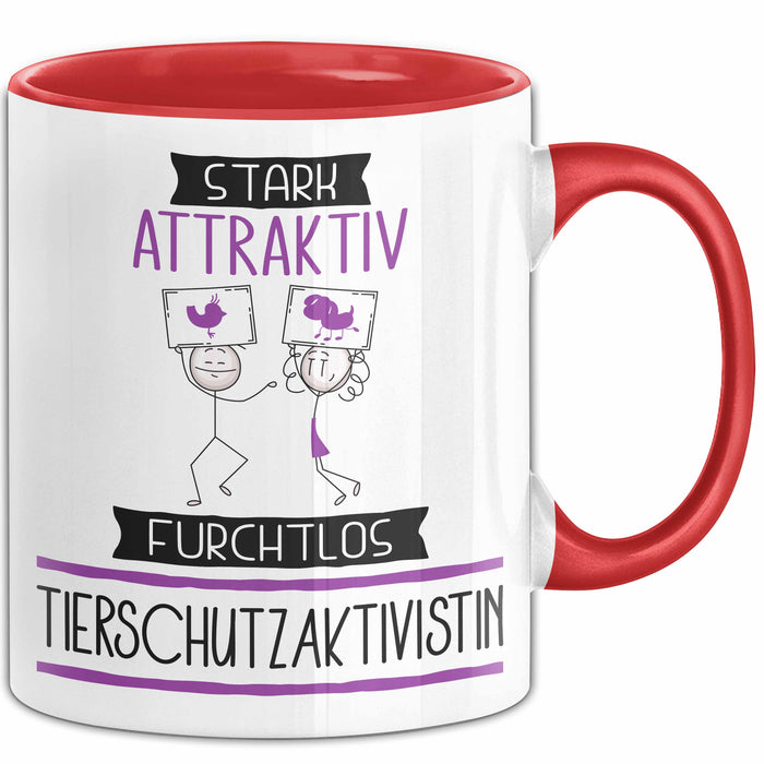 Tierschutzaktivistin Tasse Geschenk Becher Stark Attraktiv Furchtlos Tierschutzaktivistin Lustige Geschenkidee Rot Trendation