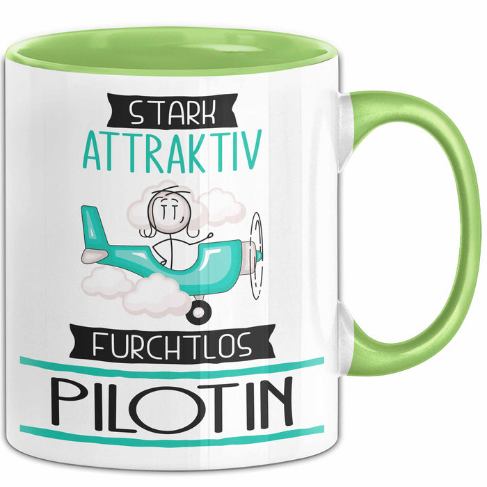 Pilotin Tasse Geschenk Becher Stark Attraktiv Furchtlos Pilotin Lustige Geschenkidee Grün Trendation