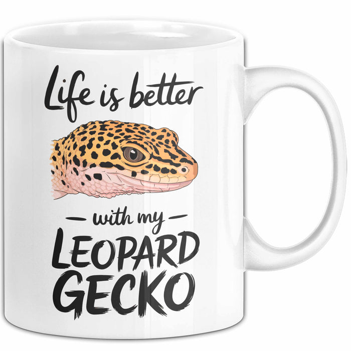 Reptil Leopardgecko Echse Tasse Geschenk Lustige Geschenkidee Spruch Das Leben Ist Besser Mit Meinem Leopardgecko Weiß Trendation