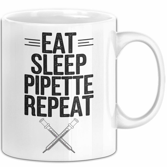 Biologe Tasse Geschenk Essen Schlafen Pipettieren Weiß Trendation