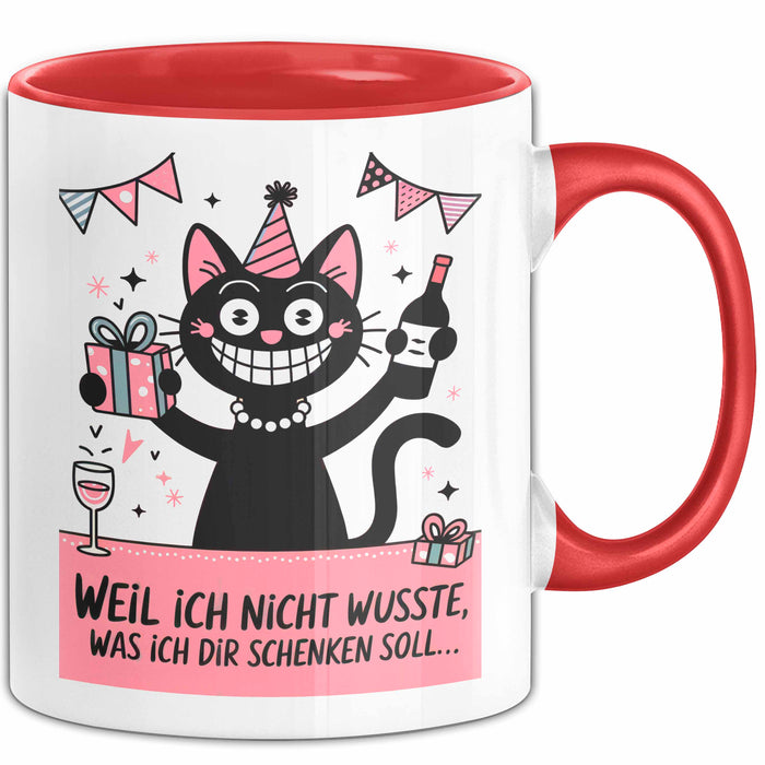 Sarkastische Katze Tasse Geschenk Lustige Geschenkidee Spruch Weil Ich Nicht Wusste, Was Ich Dir Schenken Soll Rot Trendation