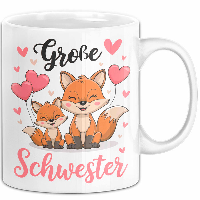 Big Sister Ältere Geschwister Schwestern Füchse Tasse Becher Geschenk Lustige Geschenkidee Spruch Big Sister Weiß Trendation