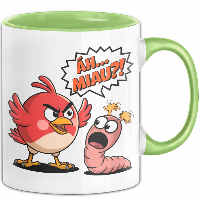 Regenwurm Vogel Tasse Geschenk Lustige Geschenkidee Spruch Ääh Miau Grün Trendation