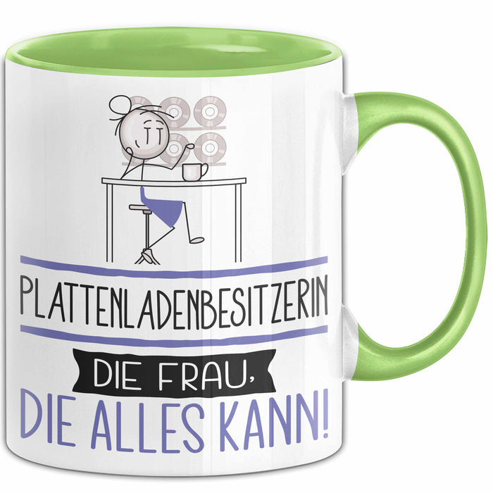 Plattenladenbesitzerin Geschenk Tasse Becher Die Frau Die Allen Kann Geschenkidee für eine Plattenladenbesitzerin Lustig Grün Trendation