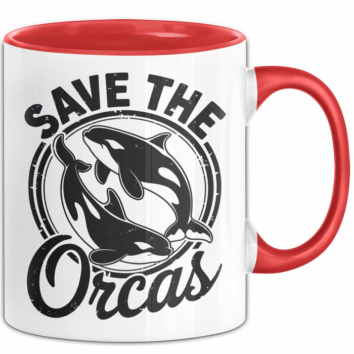 Wal Tier Tasse Geschenk Lustige Geschenkidee Spruch Rettet die Orcas Rot Trendation