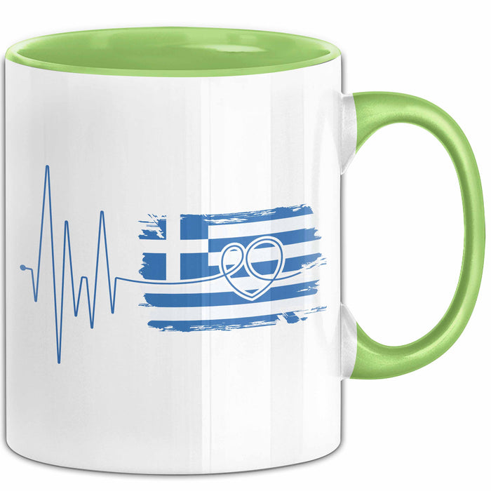 Griechenland Tasse Geschenk Grieche Flagge Herz Kaffee-Becher Grün Trendation