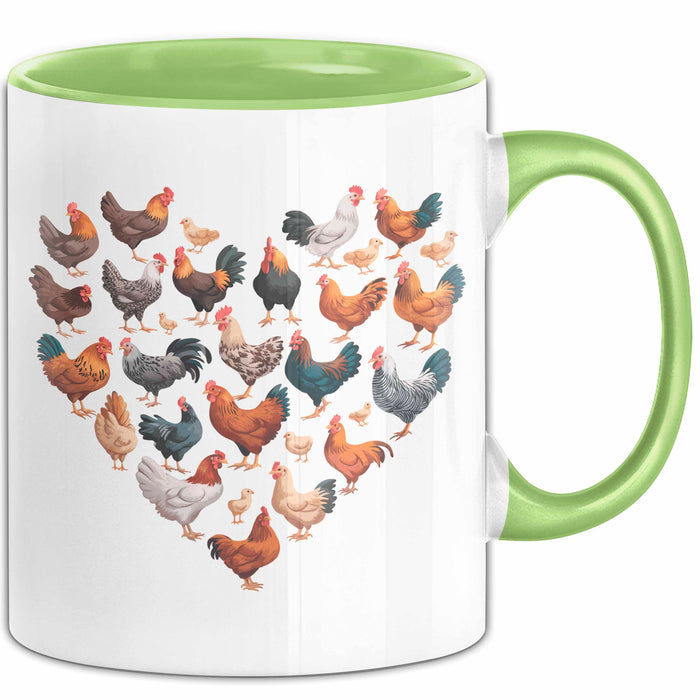 Huhn Tier Bauer Tasse Becher Geschenk Lustige Geschenkidee Spruch Hühnerherz Grün Trendation