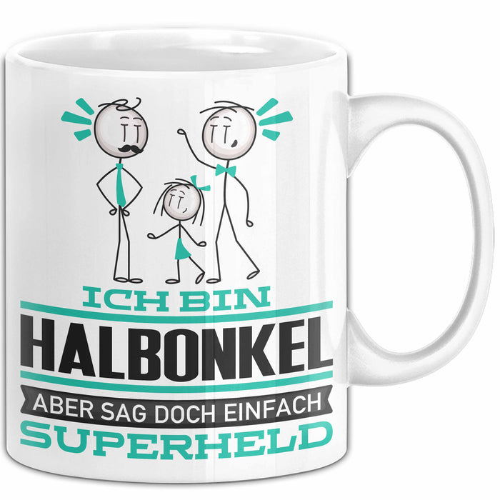Halbonkel Geschenk Tasse Ich Bin Halbonkel Aber Sag Doch Einfach Superheld Lustige Geschenkdiee für Halbonkel Kaffee-Becher Weiß Trendation