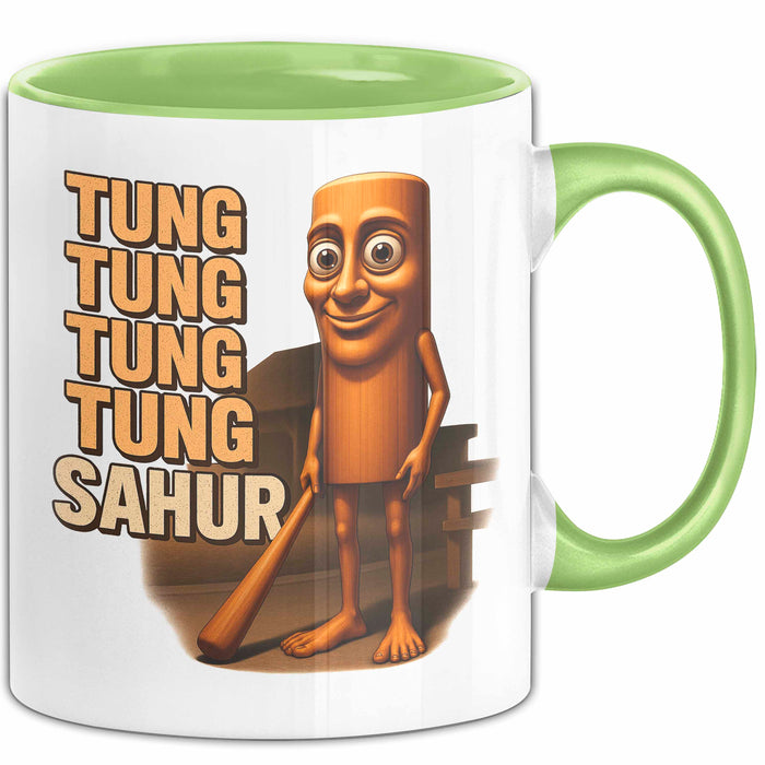 Tung Tung Tung Tung Sahur Tasse Meme Italienisch Geschenk Lustig Becher Grün Trendation