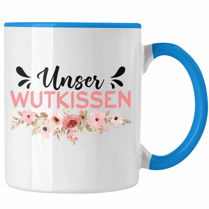 Wutkissen Tasse Geschenk Lustiger Spruch Wut-Kissen Blau Trendation