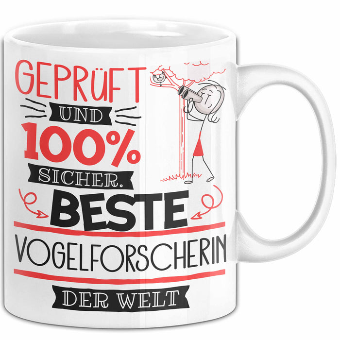 Beste Vogelforscherin Der Welt Tasse Geschenk für Eine Vogelforscherin Geprüft Und Sicher Geschenkidee Geburtstag Weihnachten Weiß Trendation