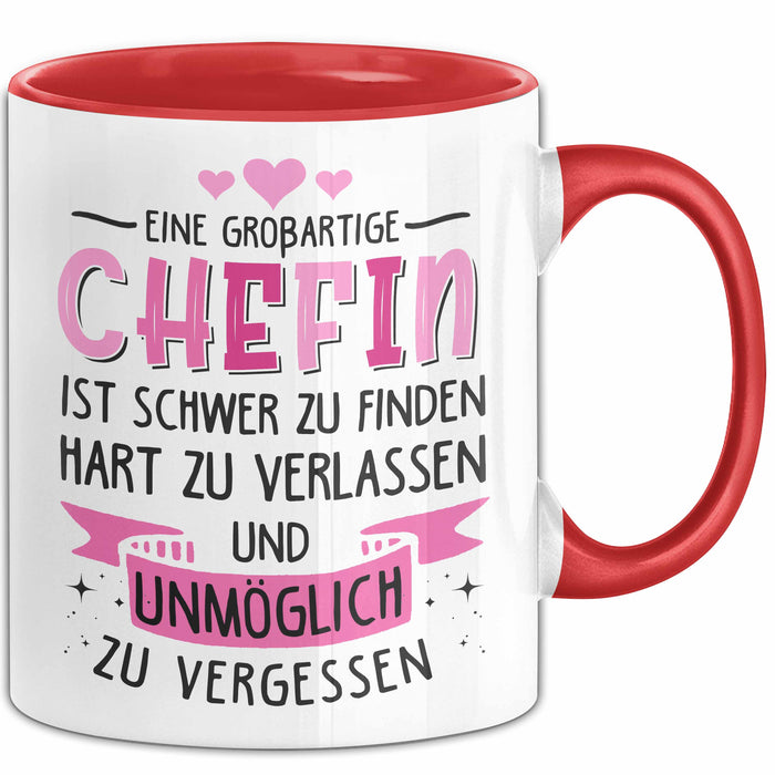 Büroarbeit Kollege Chef Tasse Geschenk Lustige Geschenkidee Spruch Eine Großartige Chefin Ist Schwer Zu Finden Rot Trendation