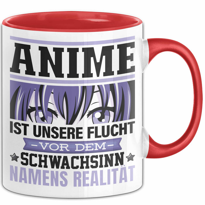 Anime Tasse Geschenk Realitätsflucht Lustiger Spruch Manga Fans Rot Trendation