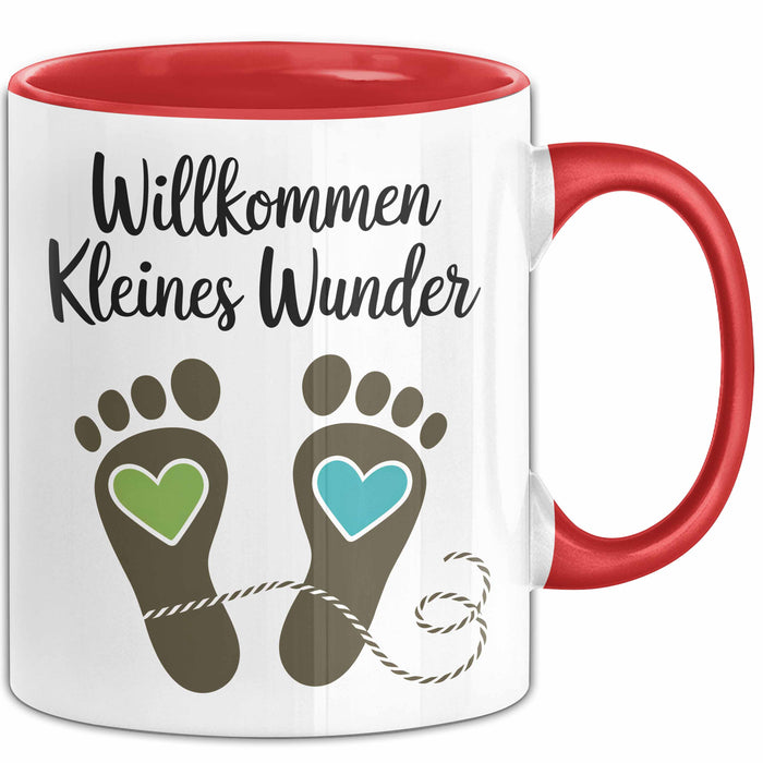 Baby Geburt Neue Eltern Tasse Geschenk Lustige Geschenkidee Spruch Willkommen Kleines Wunder Rot Trendation