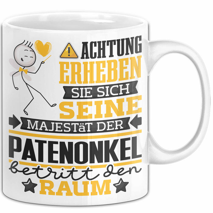 Patenonkel Geschenk Tasse Lustiger Spruch Erheben Sie Sich Der Patenonkel Betritt den Raum Weiß Trendation