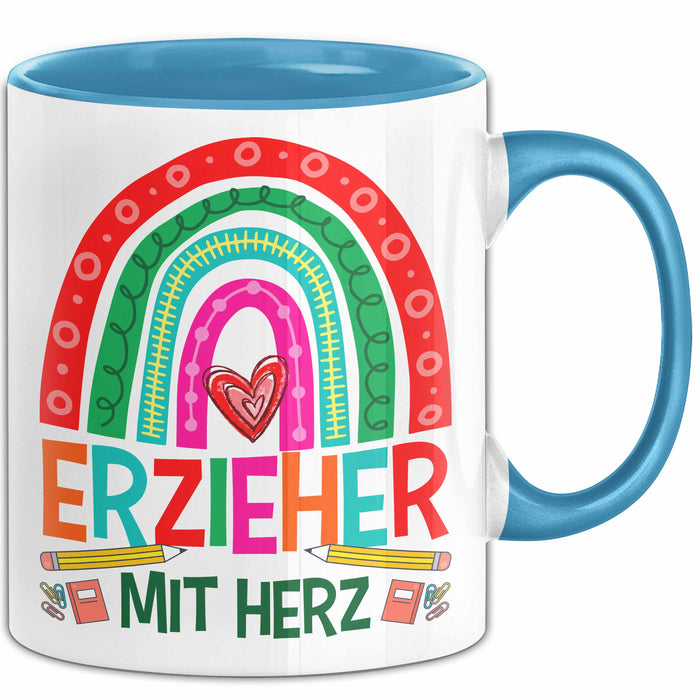 Erzieher Mit Herz Tasse Lustiges Geschenk Für Kindergarten Erzieher Mann Blau Trendation