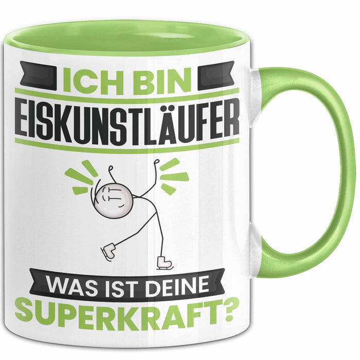Eiskunstläufer Tasse Geschenk für Eiskunstläufer Geburtstag Lustiger Spruch Kaffee-Becher Was Ist Deine Superkraft Grün Trendation