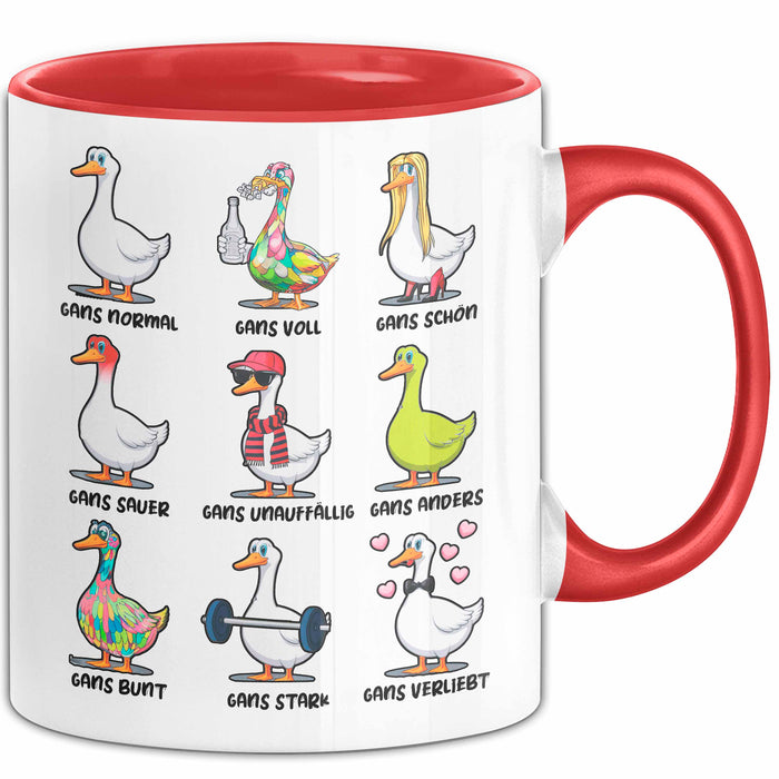 Gans Tier Gänse Bauer Tasse Becher Geschenk Lustige Geschenkidee Spruch Gänsearten Rot Trendation