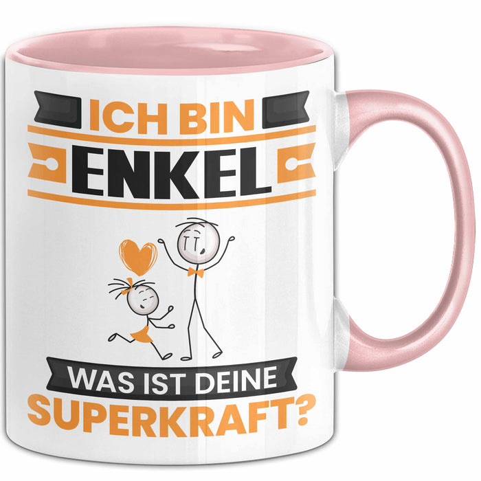 Enkel Tasse Geschenk für Enkel Geburtstag Lustiger Spruch Kaffee-Becher Was Ist Deine Superkraft Rosa Trendation