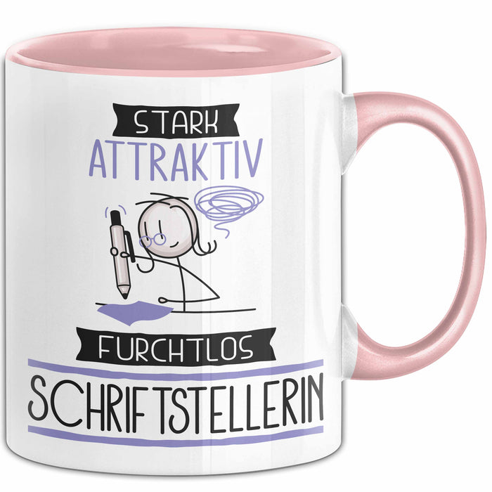 Schriftstellerin Tasse Geschenk Becher Stark Attraktiv Furchtlos Schriftstellerin Lustige Geschenkidee Rosa Trendation