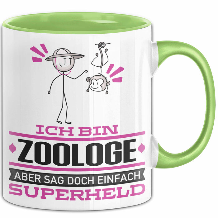 Zoologe Geschenk Tasse Ich Bin Zoologe Aber Sag Doch Einfach Superheld Lustige Geschenkdiee für Zoologe Kaffee-Becher Grün Trendation